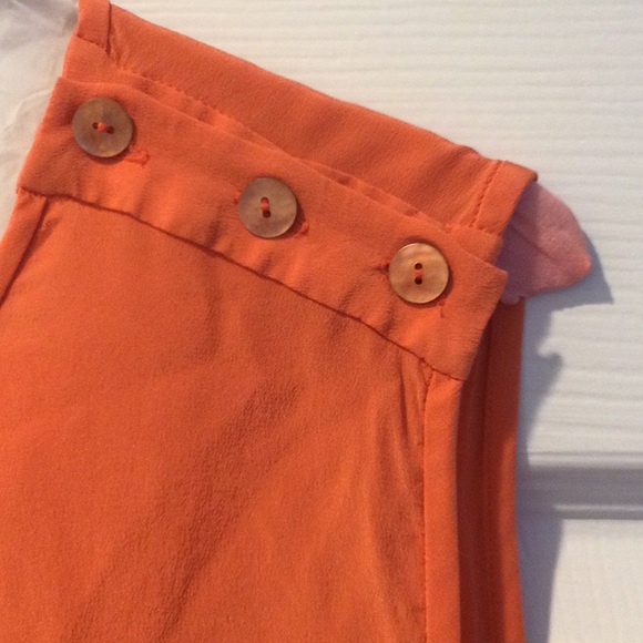 Trina Turk silk sleeveless orange top with button detail and cut out on chest - Picture 3 of 6